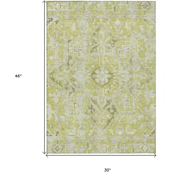 3' X 4' Artichoke Green Oriental Washable Non Skid Indoor Outdoor Area Rug Photo 3