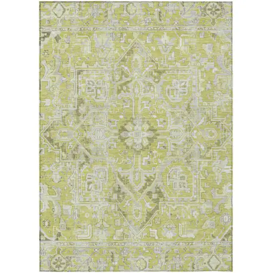 Artichoke Green Oriental Washable Non Skid Indoor Outdoor Area Rug Photo 2