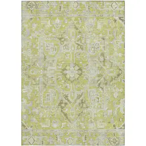 Photo of 3' X 4' Artichoke Green Oriental Washable Non Skid Indoor Outdoor Area Rug