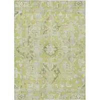 Photo of 3' X 5' Artichoke Green Oriental Washable Non Skid Indoor Outdoor Area Rug