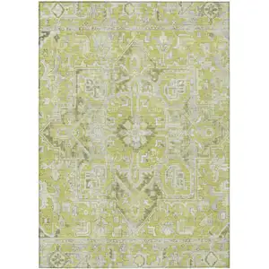 Photo of 3' X 5' Artichoke Green Oriental Washable Non Skid Indoor Outdoor Area Rug