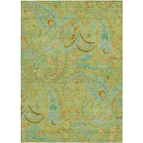 3' X 4' Artichoke Green Paisley Washable Non Skid Indoor Outdoor Area Rug Photo 2