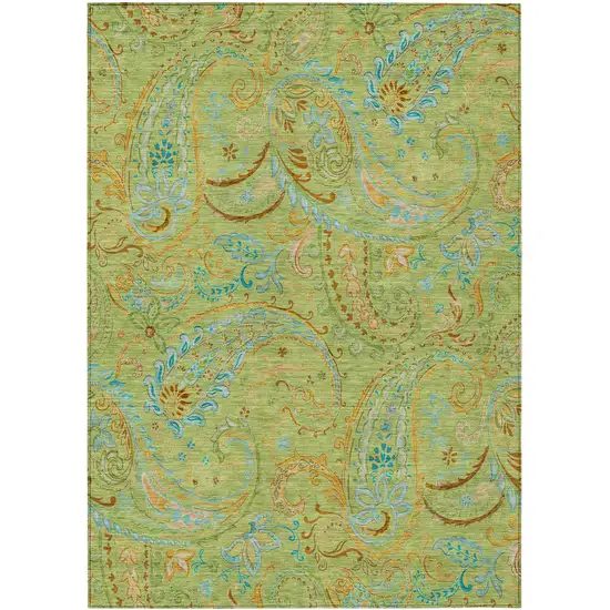 3' X 4' Artichoke Green Paisley Washable Non Skid Indoor Outdoor Area Rug Photo 1