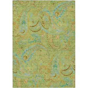 Photo of 3' X 4' Artichoke Green Paisley Washable Non Skid Indoor Outdoor Area Rug