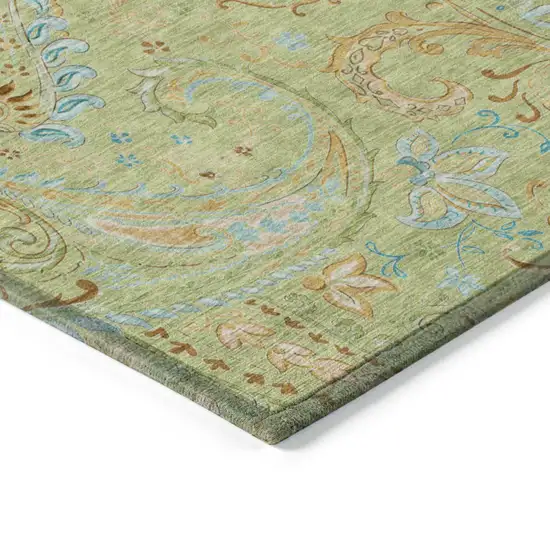 Artichoke Green Paisley Washable Indoor Outdoor Area Rug Photo 5