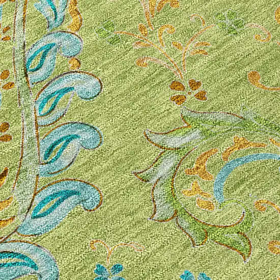 3' X 4' Artichoke Green Paisley Washable Non Skid Indoor Outdoor Area Rug Photo 6