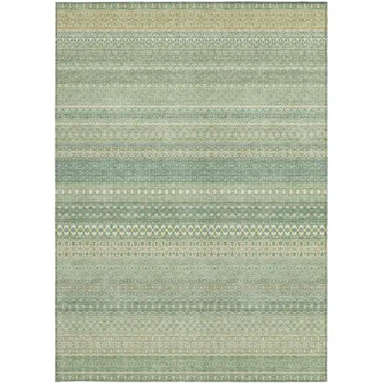 3' X 4' Artichoke Green Striped Washable Non Skid Indoor Outdoor Area Rug Photo 4