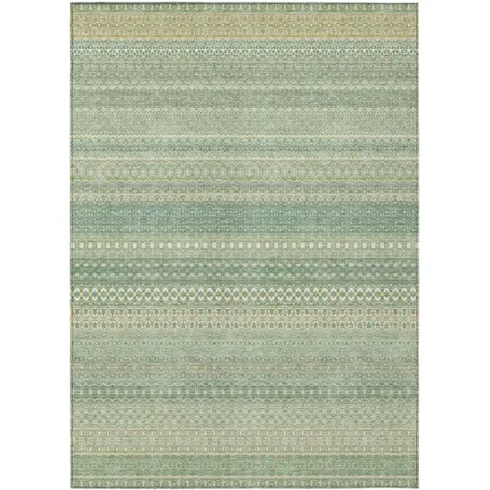 3' X 4' Artichoke Green Striped Washable Non Skid Indoor Outdoor Area Rug Photo 2