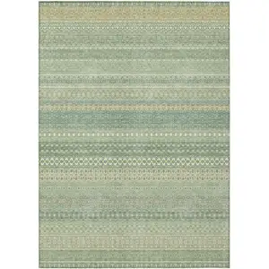 Photo of 3' X 4' Artichoke Green Striped Washable Non Skid Indoor Outdoor Area Rug