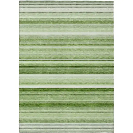 Artichoke Green Striped Washable Indoor Outdoor Area Rug Photo 2