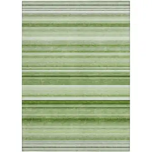 Photo of 3' X 4' Artichoke Green Striped Washable Non Skid Indoor Outdoor Area Rug