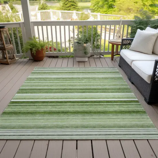 Artichoke Green Striped Washable Non Skid Indoor Outdoor Area Rug Photo 6