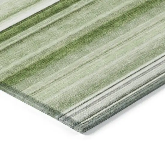 Artichoke Green Striped Washable Non Skid Indoor Outdoor Area Rug Photo 5