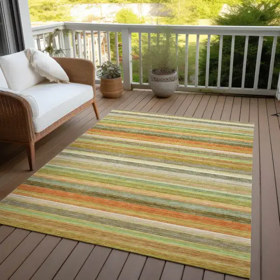 3' X 4' Artichoke Green Striped Washable Non Skid Indoor Outdoor Area Rug Photo 8