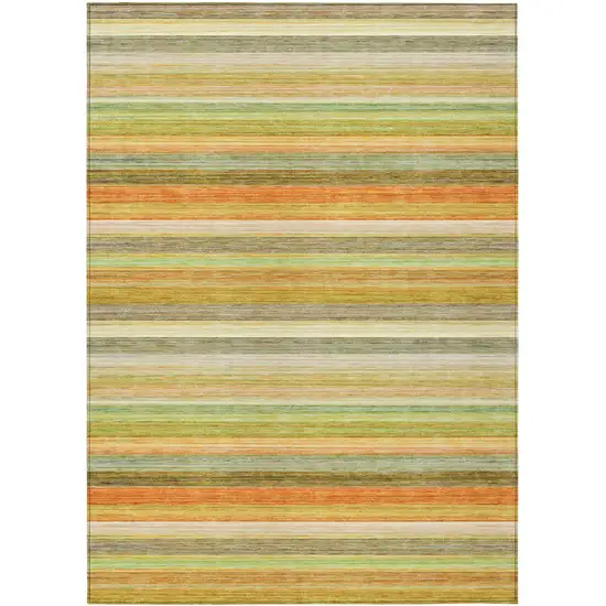 3' X 4' Artichoke Green Striped Washable Non Skid Indoor Outdoor Area Rug Photo 2