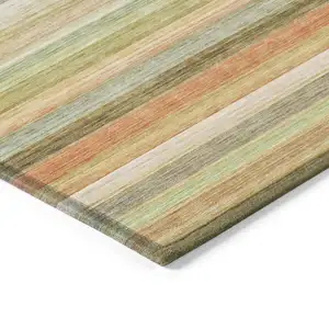 Photo of 3' X 4' Artichoke Green Striped Washable Non Skid Indoor Outdoor Area Rug