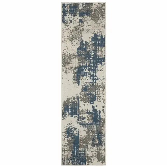 2' X 7' Beige Abstract Stain Resistant Indoor Outdoor Area Rug Photo 1