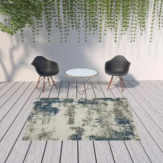 6' X 9' Beige Abstract Stain Resistant Indoor Outdoor Area Rug Photo 2