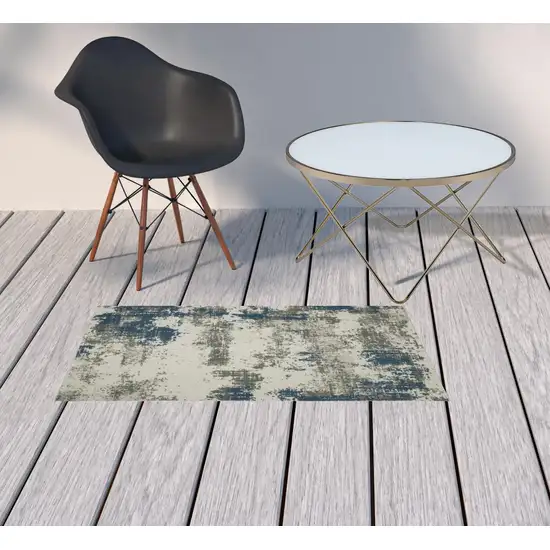 2' X 3' Beige Abstract Stain Resistant Indoor Outdoor Area Rug Photo 2