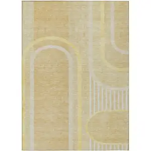 Photo of 3' X 4' Beige Abstract Washable Non Skid Indoor Outdoor Area Rug