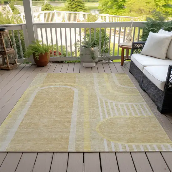 Beige Abstract Washable Indoor Outdoor Area Rug Photo 6