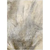 Photo of 3' X 5' Beige Abstract Washable Non Skid Indoor Outdoor Area Rug