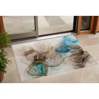 Photo of 3' X 4' Beige Abstract Washable Non Skid Indoor Outdoor Area Rug