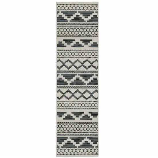 2' X 7' Beige Geometric Stain Resistant Indoor Outdoor Area Rug Photo 1