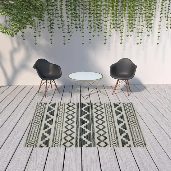 6' X 9' Beige Geometric Stain Resistant Indoor Outdoor Area Rug Photo 2