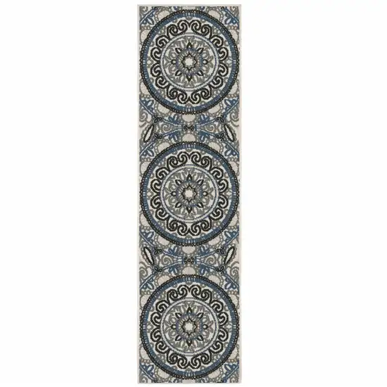 2' X 7' Beige Geometric Stain Resistant Indoor Outdoor Area Rug Photo 1