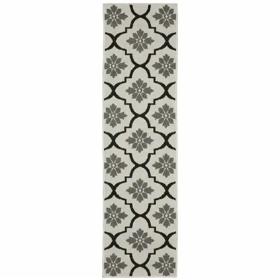 2' X 7' Beige Geometric Stain Resistant Indoor Outdoor Area Rug Photo 1