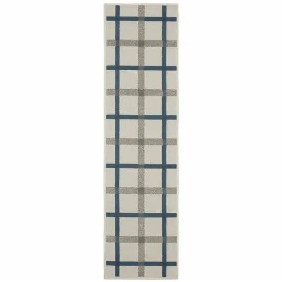 2' X 7' Beige Geometric Stain Resistant Indoor Outdoor Area Rug Photo 1