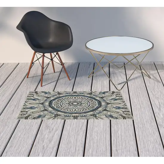 2' X 3' Beige Geometric Stain Resistant Indoor Outdoor Area Rug Photo 2