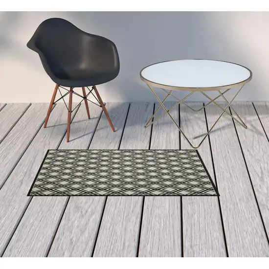 2' X 3' Beige Geometric Stain Resistant Indoor Outdoor Area Rug Photo 2