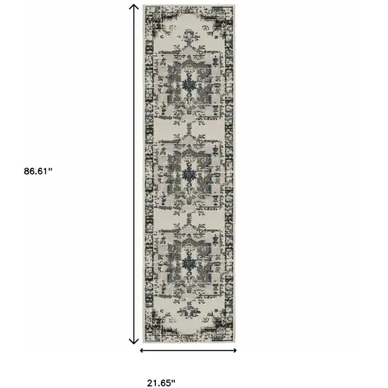 2' X 7' Beige Oriental Stain Resistant Indoor Outdoor Area Rug Photo 9