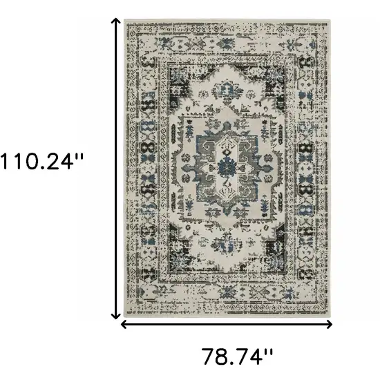 6' X 9' Beige Oriental Stain Resistant Indoor Outdoor Area Rug Photo 9