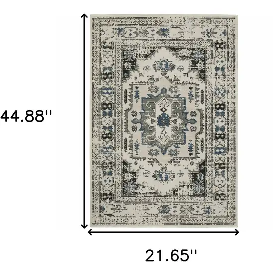 2' X 3' Beige Oriental Stain Resistant Indoor Outdoor Area Rug Photo 9