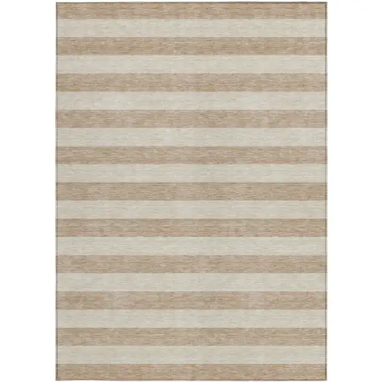 Beige Striped Washable Non Skid Indoor Outdoor Area Rug Photo 5