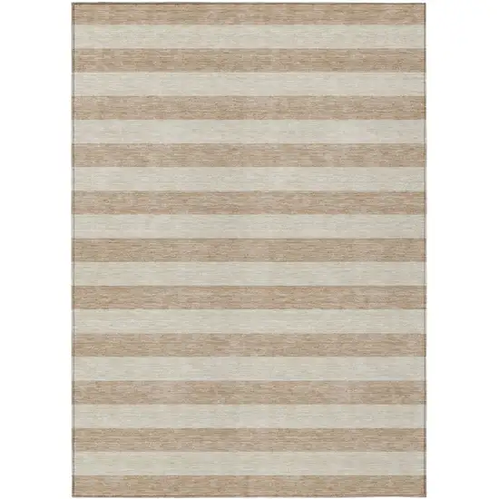 3' X 4' Beige Striped Washable Non Skid Indoor Outdoor Area Rug Photo 2