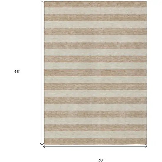 3' X 4' Beige Striped Washable Non Skid Indoor Outdoor Area Rug Photo 3