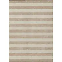 Photo of 3' X 5' Beige Striped Washable Non Skid Indoor Outdoor Area Rug