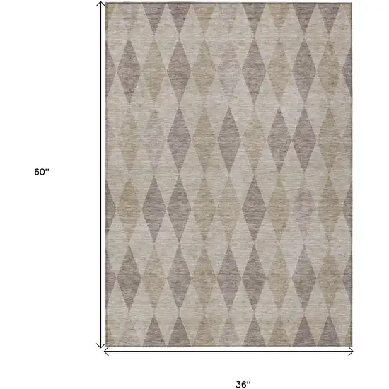 Beige Taupe and Brown Geometric Washable Non Skid Indoor Outdoor Area Rug Photo 3