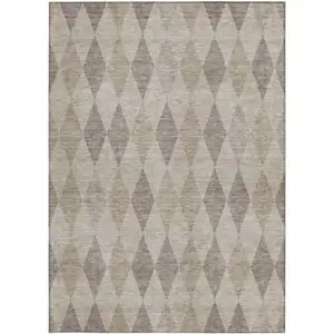 Photo of 3' X 5' Beige Taupe and Brown Geometric Washable Non Skid Indoor Outdoor Area Rug