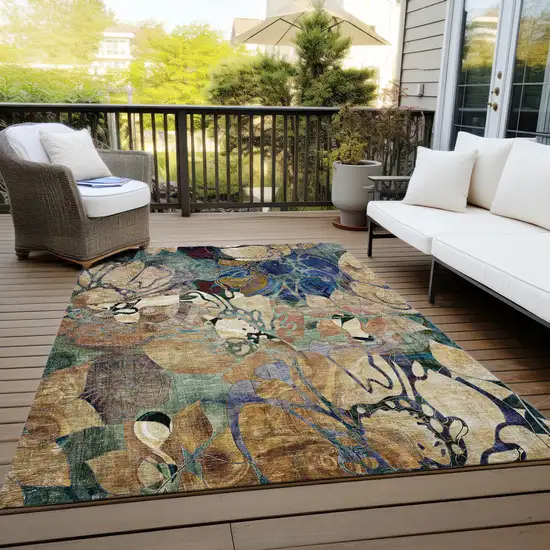 3' X 4' Beige and Blue Abstract Washable Indoor Outdoor Area Rug Photo 9