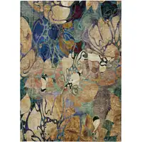 Photo of 3' X 5' Beige and Blue Floral Washable Non Skid Indoor Outdoor Area Rug