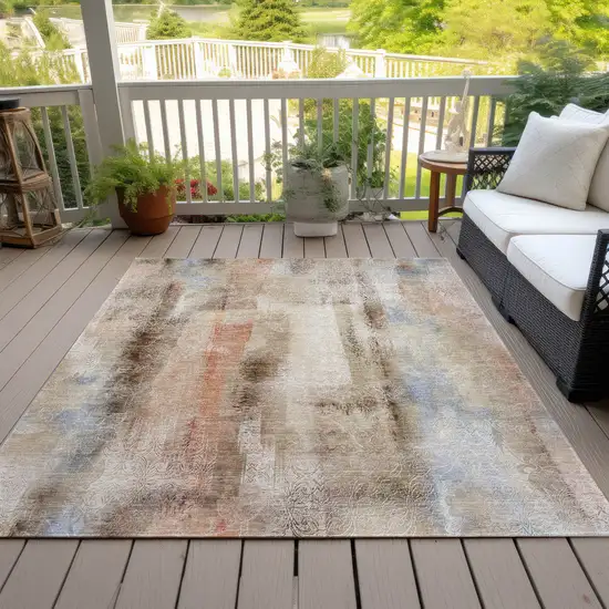 3' X 4' Beige and Brown Washable Non Skid Indoor Outdoor Area Rug Photo 8