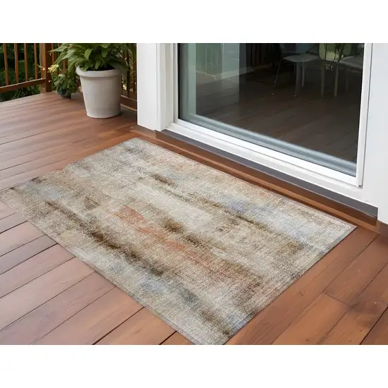 3' X 4' Beige and Brown Washable Non Skid Indoor Outdoor Area Rug Photo 1