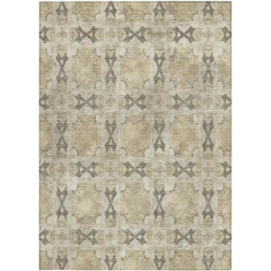 3' X 4' Beige and Gray Floral Medallion Washable Non Skid Indoor Outdoor Area Rug Photo 4