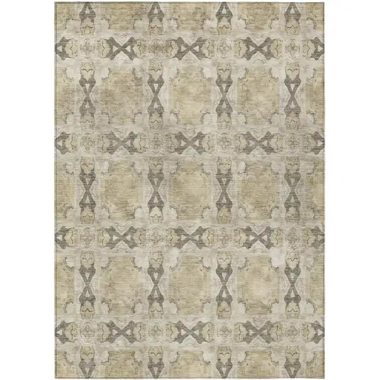 3' X 4' Beige and Gray Floral Medallion Washable Non Skid Indoor Outdoor Area Rug Photo 2