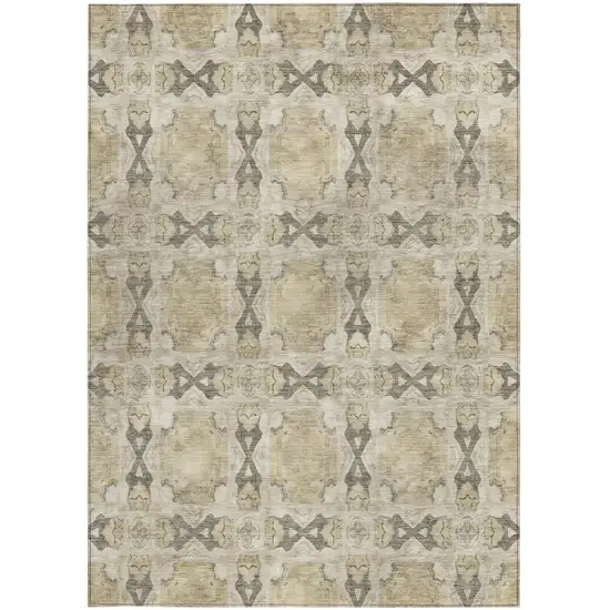 Beige and Gray Floral Medallion Washable Non Skid Indoor Outdoor Area Rug Photo 4